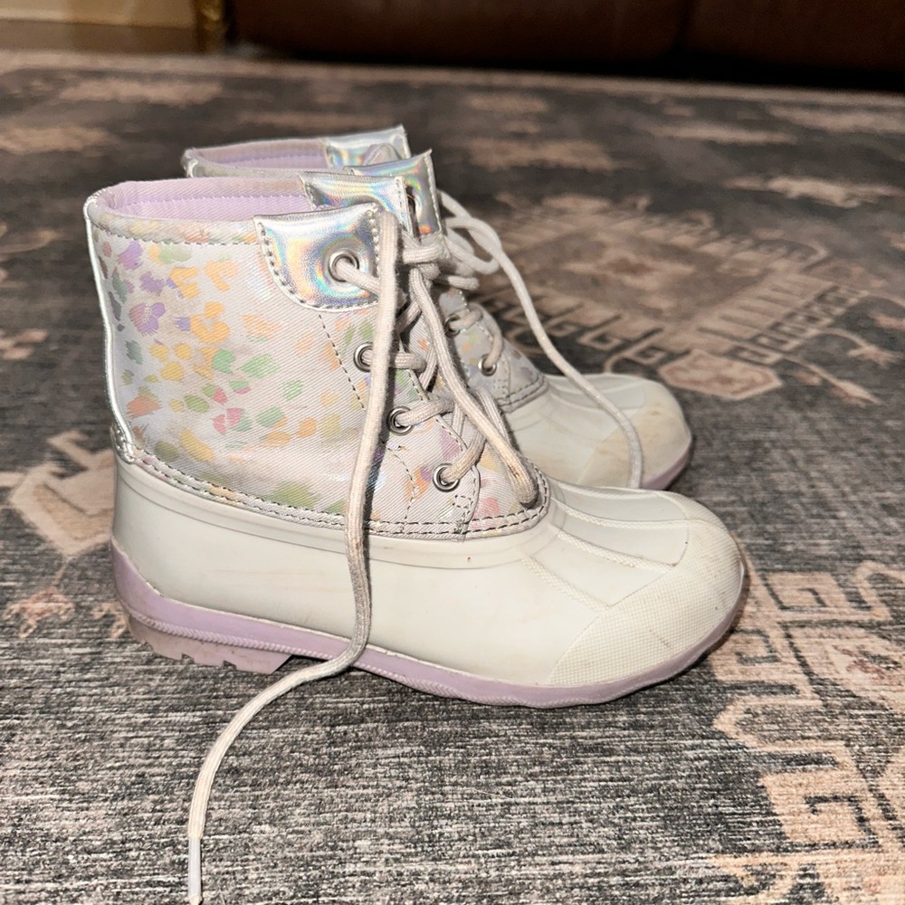Sperry Kids' White and Pastel Floral Boots size 13 GUC